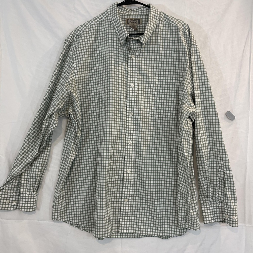 Duluth Trading Co Shirt Mens 2XL Green Plaid Long Sleeve Button‎ Down Pocket